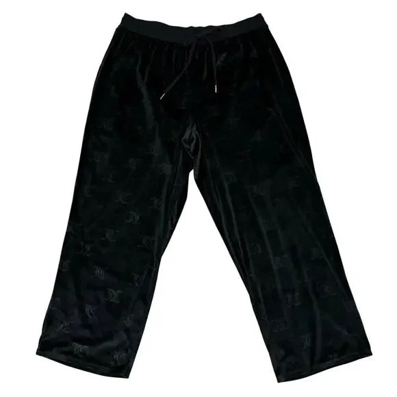 Juicy Couture 2X Velour Pajama Set Blue Rhinestone Top Black Logo Pants Y2K - Picture 5 of 7